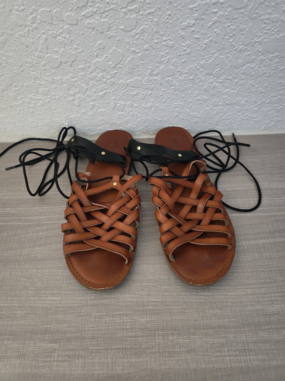 American Eagle Lace Up Gladiator Sandals Brown Woven Strappy Women's Size 9